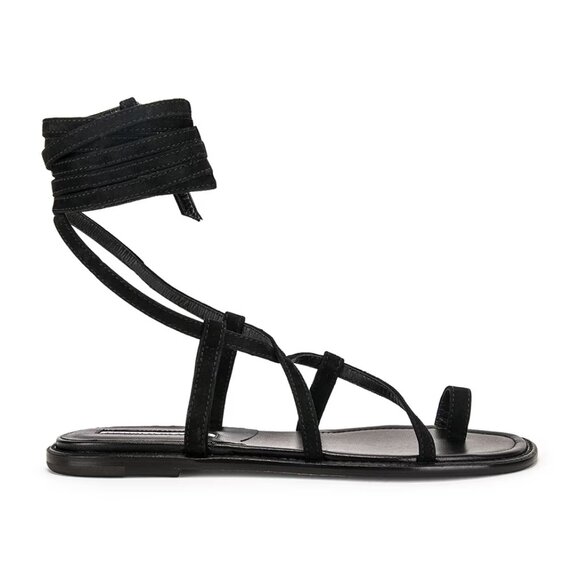 MANOLO BLAHNIK PRIMATHI LACE-UP STRAPPY FLAT SANDALS BLACK SUEDE SIZE 38 - Picture 3 of 10